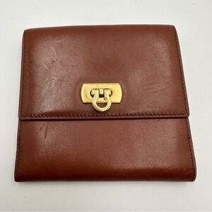 Salvatore Ferragamo Brown Leather Bi-Fold Wallet Gancini
